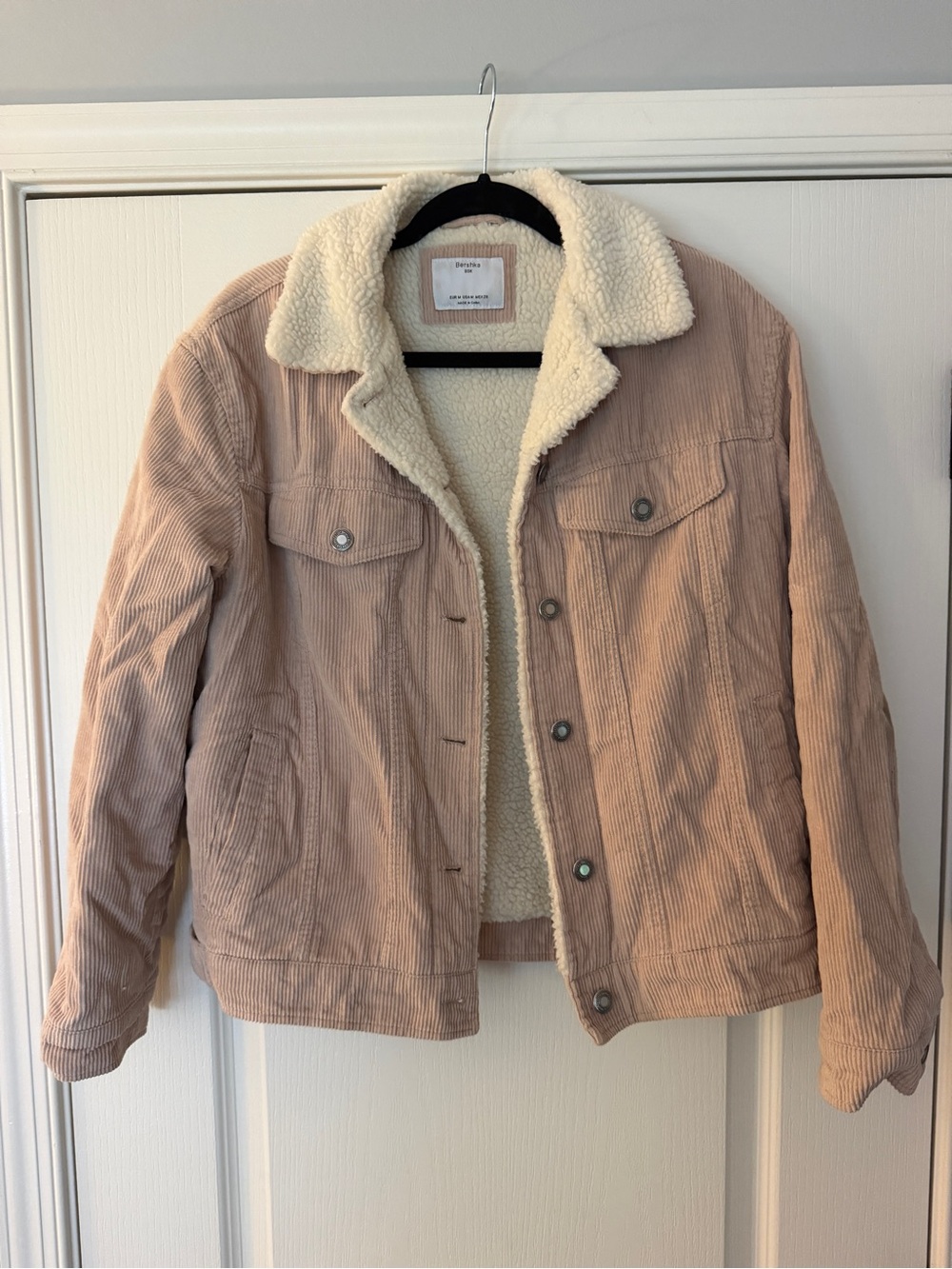 Bershka Blush Pink Corduroy Sherpa Jacket